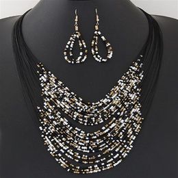 2020 Costume Jewellery Fashion Vintage Jewellery Sets Round Bohemian Multilayer Colourful Beads Statement Necklace Earrings Set285R