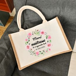 Evening Bags French Thank You Mistress Wreath Women Canvas Shopping Shoulder Bag Harajuku Gift for Teacher 231212