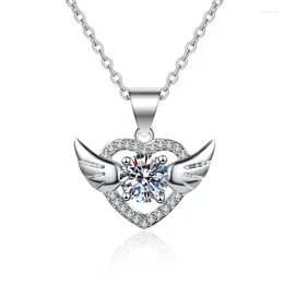 Pendant Necklaces Trend Wing Shaped Necklace Shiny Crystal Korean Style Authentic 925 Sterling Silver Needle For Women Girls