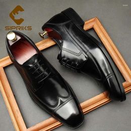 Dress Shoes SIPRIKS Mens Genuine Leather Italian Custom Vintage Wingtip Cap Toe Black Formal Gents Suits Social Shoe