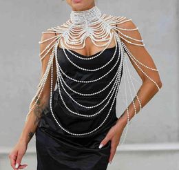 Women Pearl Shawl Necklaces Body Chain Sexy Beaded Collar Shoulder Pearl Bra Top Sweater Chain Wedding Dress Body Jewellery 2112145130282