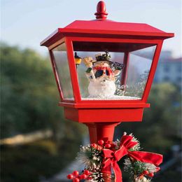 Christmas Electric Snow Music Street Lights Iron Christmas Decoration Metal Snow Street Lights Emitting Xmas Outdoor Ornaments 211306L