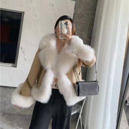 Women's Fur Fall/winter Collar Down Jacket Young Women Short Genuine Leather Thick Warm Outerwear Fashion Tops 2023