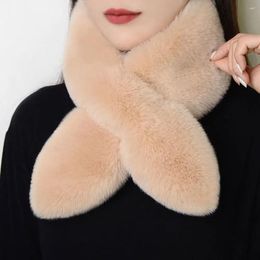 Scarves Women Winter Warm Thicken Solid Colour Cross Collar Scarf Faux Fur Plush Elegant Shawl Scarfs Neckerchief Wrap