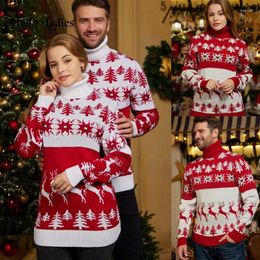 Women's Sweaters Christmas Couple Matching 2023 Year Clothes Women Men Unisex Turtleneck Warm Thicken Jumpers Knitwear Pullovers