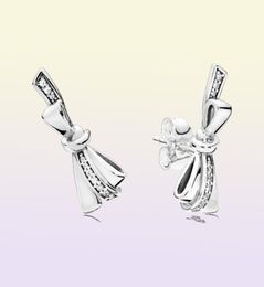 Studs Brilliant Bows Stud Earrings Clear Cz Authentic 925 Sterling Silver Fits European Style Studs Jewelry Andy Jewel 297234CZ1991823