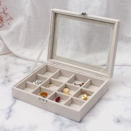 Jewelry Pouches 12 Grid Flannel Organizer Box Transparent Window Dustproof Case For Necklace Earrings Ring Storage Display Tray