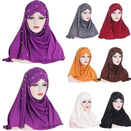 Ethnic Clothing 2023 Women Jersey Scarf Soft Plain Instant Hijab Shawls And Wraps Beads Foulard Femme Muslim Hijabs Ready To Wear Headscarf