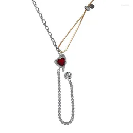 Pendant Necklaces Eetit Personalized Red Glass Heart Adjustable Sweater Chain Necklace Design Zinc Alloy Fashion Jewelry For Women