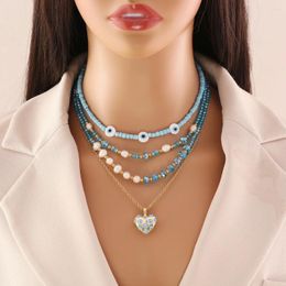 Pendant Necklaces Handmade Blue Crystal Pearl Eye Necklace For Women High Quality Original Design Neck Chain Jewellery Party Gifts