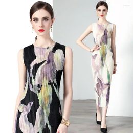 Casual Dresses Fashion Sleeveless Glam Floral Long For Summer One Size Bodycon Slim Waist O-neck Gentle Women Chiffon Pencil Skirts