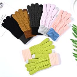 Unisex Wool Knitted Gloves Color Block Winter Women Cute Touch Screen Gloves Outdoor Men Riding Hiking Cold Full Finger Gloves