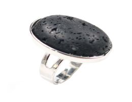 Whole 10 Pcs Silver Plated Resizable Finger Ring Oval Shape Black Lava Stone White Howlite Jewelry5830853