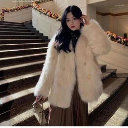 Women's Fur Femlae Winter Natural Coat For Women V-neck Soft Thick Warm Jackets Ladies High Quality Casual Outerwear G123