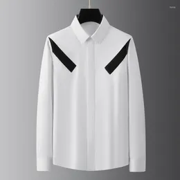 Men's Casual Shirts Minglu Cotton High Quality Long Sleeve Black White Splicing Male Dress Fashion Covered Button Man