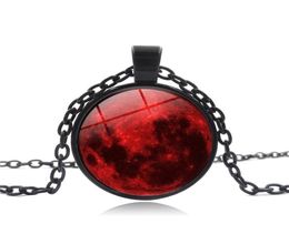 Neue blutrote Mond-Anhänger-Halskette, Nebel, Astrologie, Gothic, Galaxie, Weltraum, Herren und Damen, Glas-Cabochon-Schmuck, Geschenke, Y03016801008