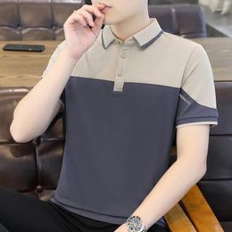 Men's T Shirts Summer Fashion Slim Fit Men Short Sleeve Loose Lapel Versatile Casual Cosy Pullover Literary Patchwork Simple Youth Male