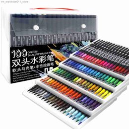 Watercolour Brush Pens 12/48/60/72/100 Colour Pens Watercolour Markers Brush Pen Dual Tip Fineliner Drawing for Colouring Art Markers Set Water Colouring Q231212