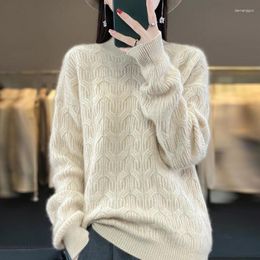 Women's Sweaters Women S Autumn Winter Arrival 100 Cashmere Sweater Half Turtleneck Twisted Flower Pattern Thick Knitted Loose Fit