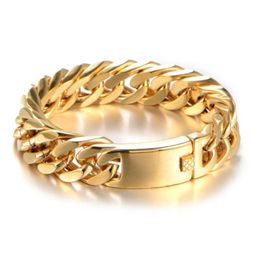 Cool Men Stainless Steel Gold Cuban Chain Link Bracelets Men039s Hand Wrist 16mm Width Bracelet Fashion Jewellery Gift47837272078191