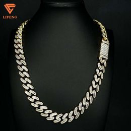 Custom White Gold Cuban Necklace 14mm 16/24inch Ladder Square Moissanite Diamond Full Iced Out Hip Hop Cuban Link Chain Necklace