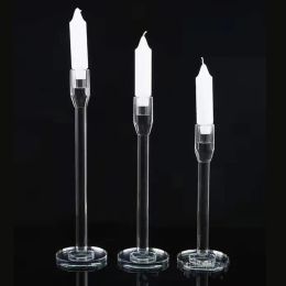 Crystal Candle Holder Glass Pillar Candlestick Tabletop Candle Stand Wedding Centerpiece Candelabra Home Table Decor