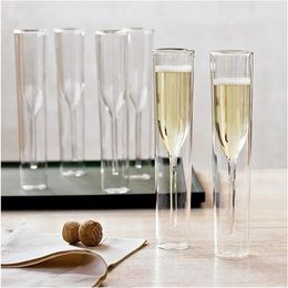4pcs Double Wall Glass Champagne Champagne Flutes Stemless Wine Glasses Goblet Bubble Wine Tulip Cocktail Wedding Party Cup285n
