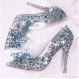 Dress Shoes Rhinestone High Heels Female 2023 Bride Princess Crystal Wedding Two Wear French Single