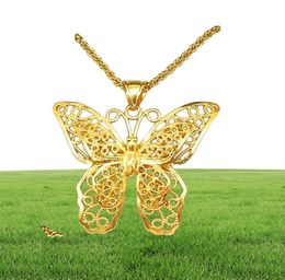 Hollow Butterfly Pendant Chain Necklace 18k Yellow Gold Filled Filigree Big Jewellery Gift1626924