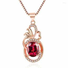 Pendant Necklaces Korean Sapphire 18K Coloured Gems Heart Leaf Necklace Red Blue Purple Zircon