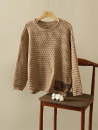 Women's Sweaters Vintage Patchwork Women Knitted Sweater Autumn Winter Loose O-Neck Casual Cozy Pullovers Elegant Simple Fashion Female