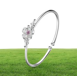 Bangle Whole Silver Plated Fashion Cherry Blossoms Flower Ladies Bangles Jewellery Women Girls Birthday Gift No Fade16330412