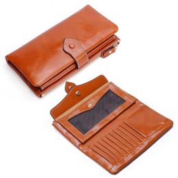 Wallets The First Layer Of Leather Ladies Clutch Bag Oil Wax Retro Wallet Long322s