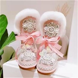 Boots Hand-made Hair Winter Warm With Fleece Pearl Rhine-drill Fur One-piece Men And Women Size 35-44