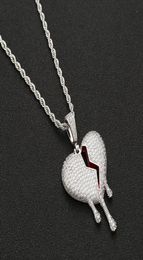 Red oil Drip Bro Hearts Necklace Pendant With Rope Chain Gold Silver Color Cubic Zircon Men Women Hip hop Jewelry1399259