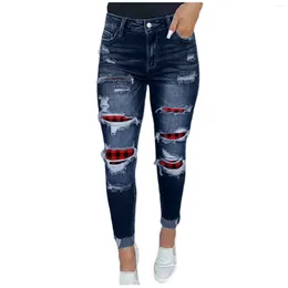 Women's Jeans Fashion Retro Elastic Ripped Denim Trousers Washed Foot Tight Hip Versatile Slimming Pantalones De Mujer