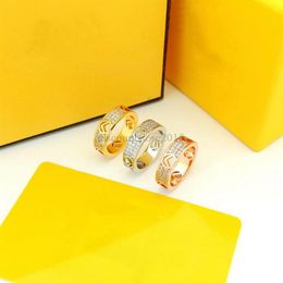 Europe America Fashion Style Ring Men Lady Women Brass 18K Gold Engraved Letter F Full Diamond Lovers Rings Size US6-US91949
