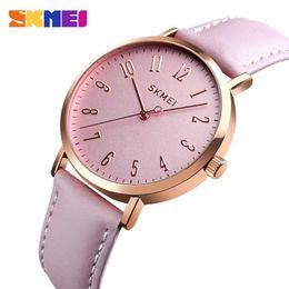 SKMEI Fashion Women Watches Leather Strap Wristband Female 3bar Waterproof Quartz Watch Ladies Wristwatch relogio feminino 1463312p