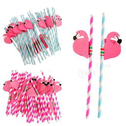 New Design 25pcs Flamingo Striped Straws Luau Beach Tropical Party Barware Favor Xman Cocktail Wedding Party Supplies Decor Gift A190n