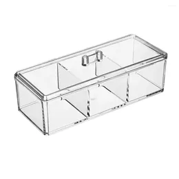 Bath Accessory Set Stylish Makeup Storage Box Easy To Clean And Multi-functional Space-saving Organiser 3 Cells/no Cover
