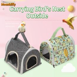 Bird Cages Pet Parrot Portable Bag Lightweight Backpack Rattan Plush Folding Cage Outdoor Transport Accessories for 231211