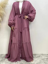 Ethnic Clothing Women Eid Muslim Abaya Beading Robe Dress Morocco Arab Dubai Cardigan Diamonds Abayas Islam Kaftan Pearls Long Spliced