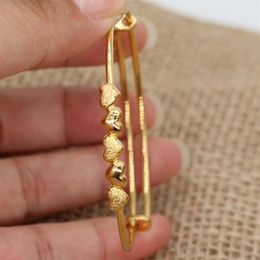 Bangle 1pcs Copper Baby Bangles Wedding Gift Love 24k Heart Gold Color Dubai Africa Bracelets Saudi Arabic Bracelet Women Girls Je283t