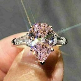 Pear Pink Cubic Zircon Ring Fashion Luxury Engagement Bands Proposal Rings For Women Aesthetic Wedding Trend Love Jewelry