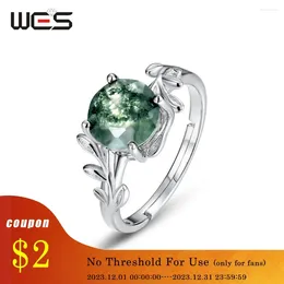 Cluster Rings WES 925 Sterling Silver Original Gemstone 8 8mm Moss Agate For Woman Friends Wedding Party Christmas Gift Jewelry