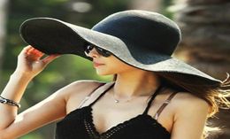 16 Colors Women Wide Brim Hat Floppy Large Sunhat Beach Straw Hats Sun Ladies Outdoor Foldable Hawaii Panama Church6784338