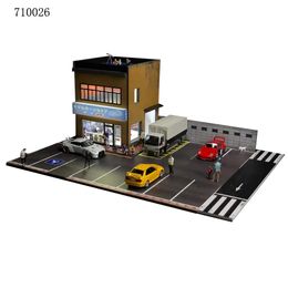 Gun Toys 1 64 G FANS Car Garage Diorama Model With LED Lights Parking Lots City DIY Sets Can Be Combined with Cities 231212