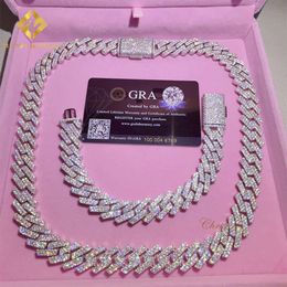 Sale 15mm Moissanite Bracelet Men Silver Cuban Link Chain Pass Diamond Tester Gra Vvs Moissanite Cuban Necklace