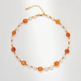 Choker Fashion Sweety Colorful Natural Stone Orange Glass Tube Splicing Short Necklace