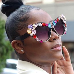 Sunglasses Women's sunglasses sun protection UV fashionable retro artificial gemstone cat eye street shooting party 231212